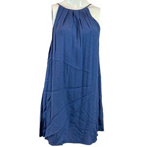 Lush Women Pleated Halter Neck Mini Dress Back Key Hole Sleeveless Blue Size M